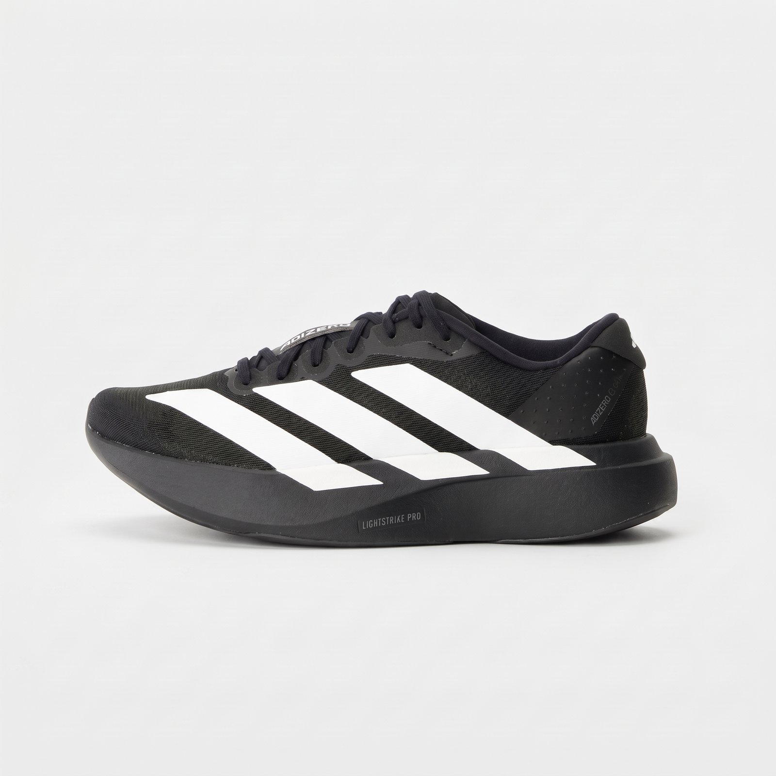 Adidas Adizero Evo SL Black – Vista Lateral Exterior Adidas Adizero Evo SL Black vista lateral exterior para corrida.