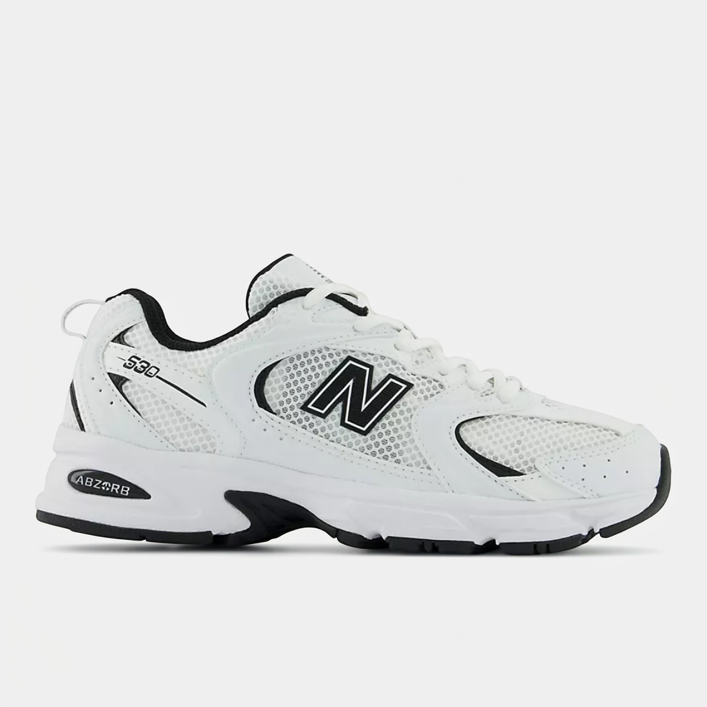 New Balance 530 White Black vista lateral detalhe New Balance 530 White Black vista lateral detalhe