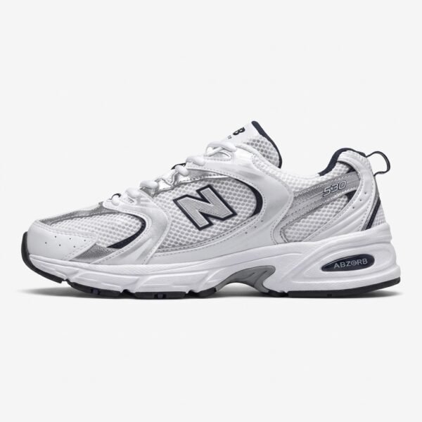 New Balance 530 White Grey com tecnologia ABZORB, malha respirável e design clássico de running.