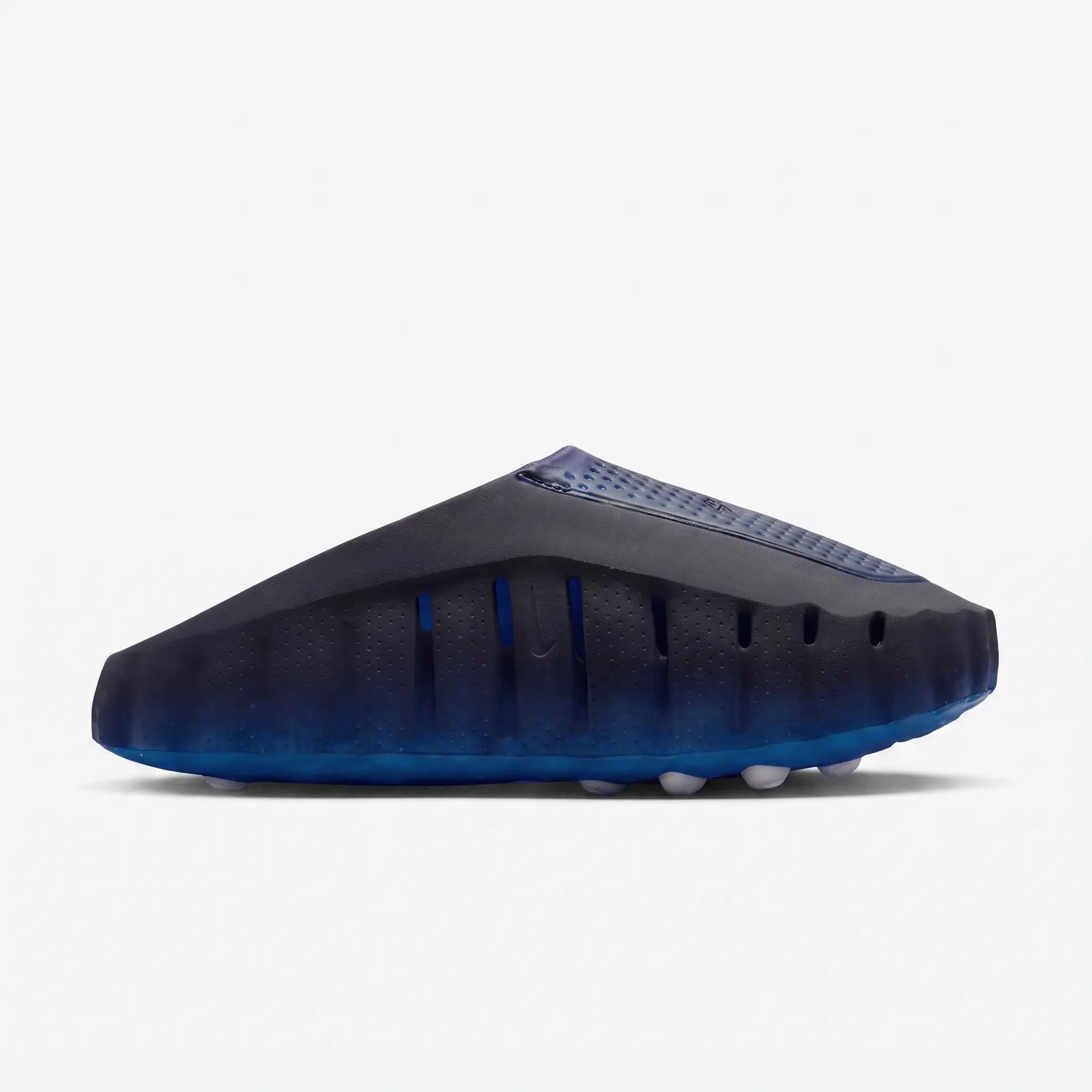 Nike Mind 001 Slide Blue Royal inside view with slip-on construction Nike Mind 001 Slide Blue Royal flat lay and outsole view