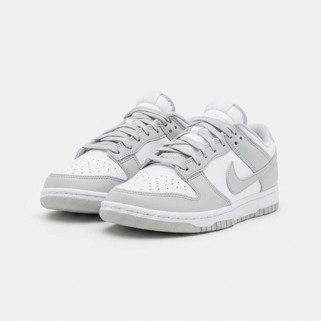 Nike Dunk Grey Fog em pele premium branca e cinzenta com design clássico e acabamento de alta qualidade. Nike Dunk Grey Fog em pele premium branca e cinzenta com design clássico e acabamento de alta qualidade.
