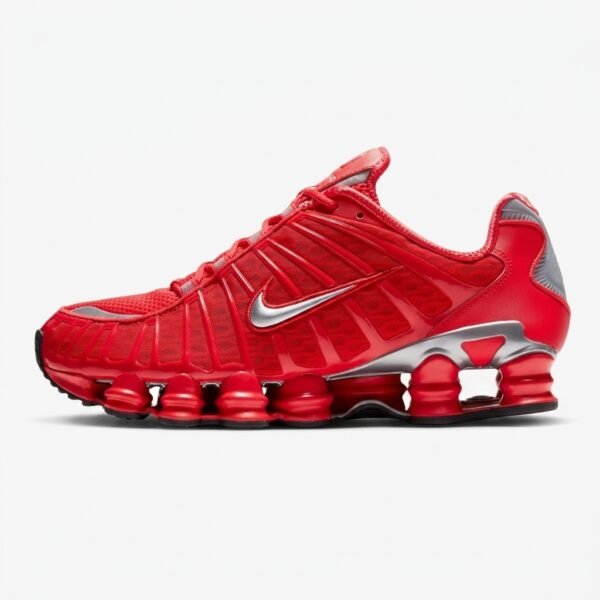 Nike Shox TL Red com tecnologia Nike Shox, mesh respirável e design futurista.