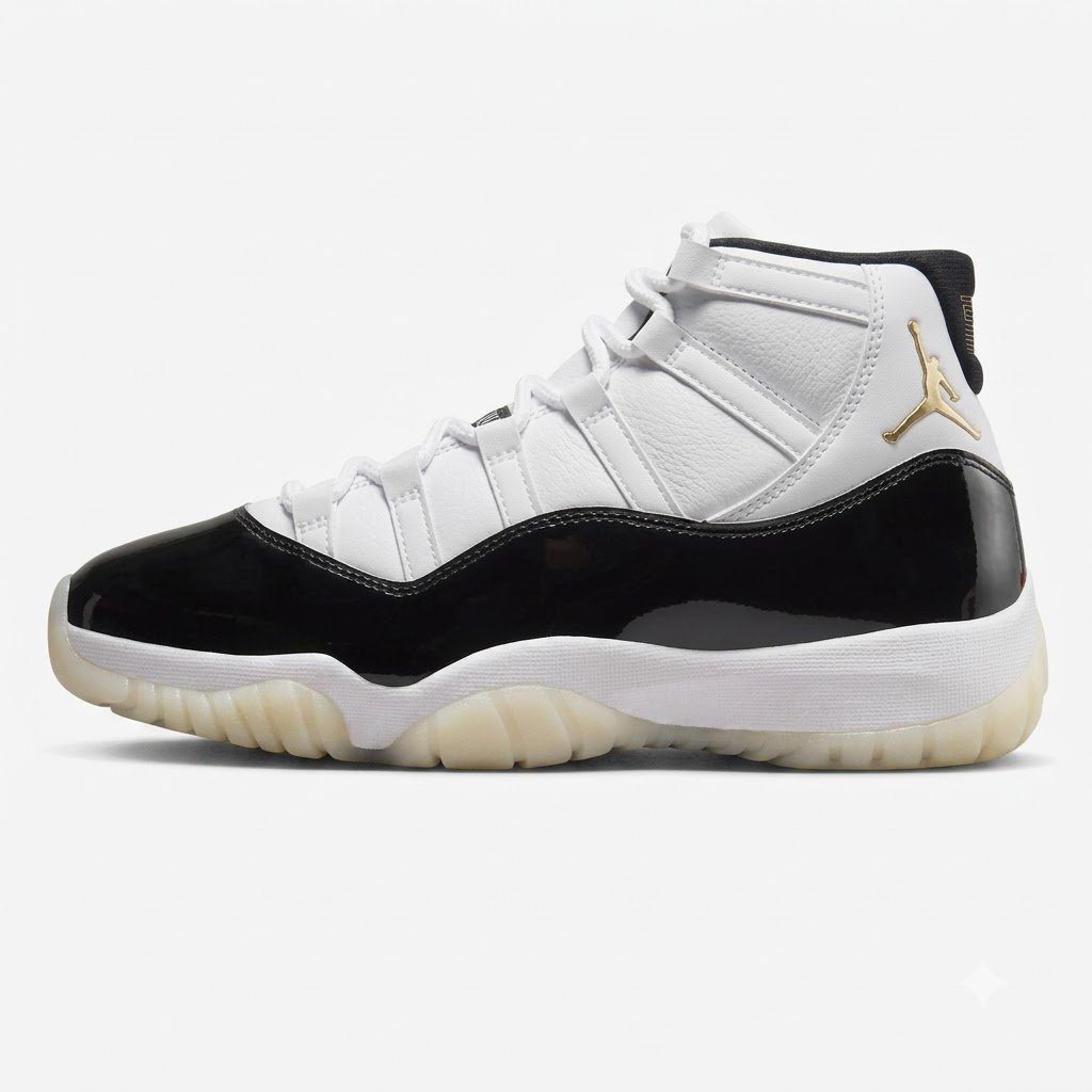 Air Jordan 11 Gratitude Branco e Preto. Air Jordan 11 Gratitude Branco e Preto vista lateral