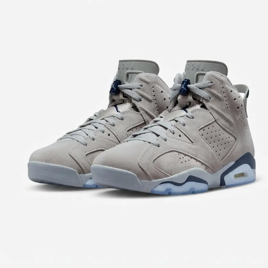 Air Jordan 6 Georgetown — design em cinzento e azul com a icónica silhueta Jordan 6. Air Jordan 6 Georgetown cinzento e azul