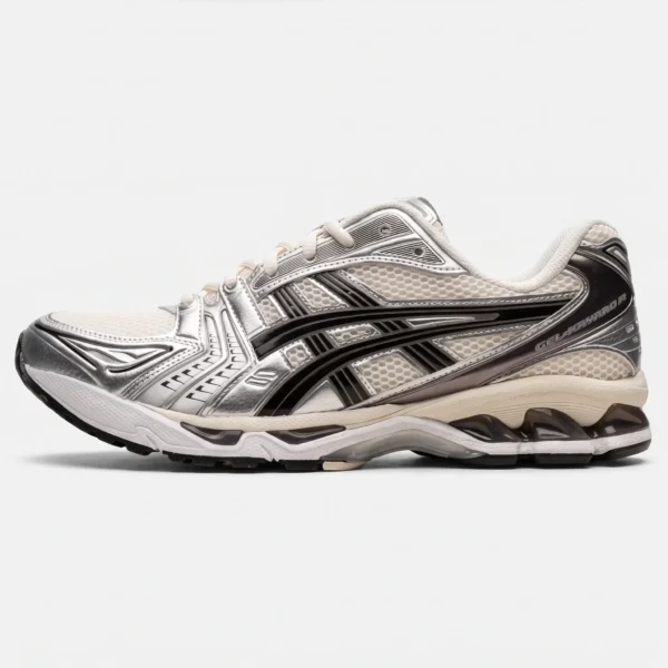 ASICS Gel-Kayano 14 Cream Black Metallic Plum vista lateral exterior.