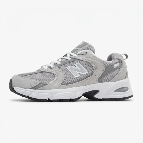 PÁGINA INICIAL New Balance 530 Shadow Grey, vista lateral com entressola branca ABZORB