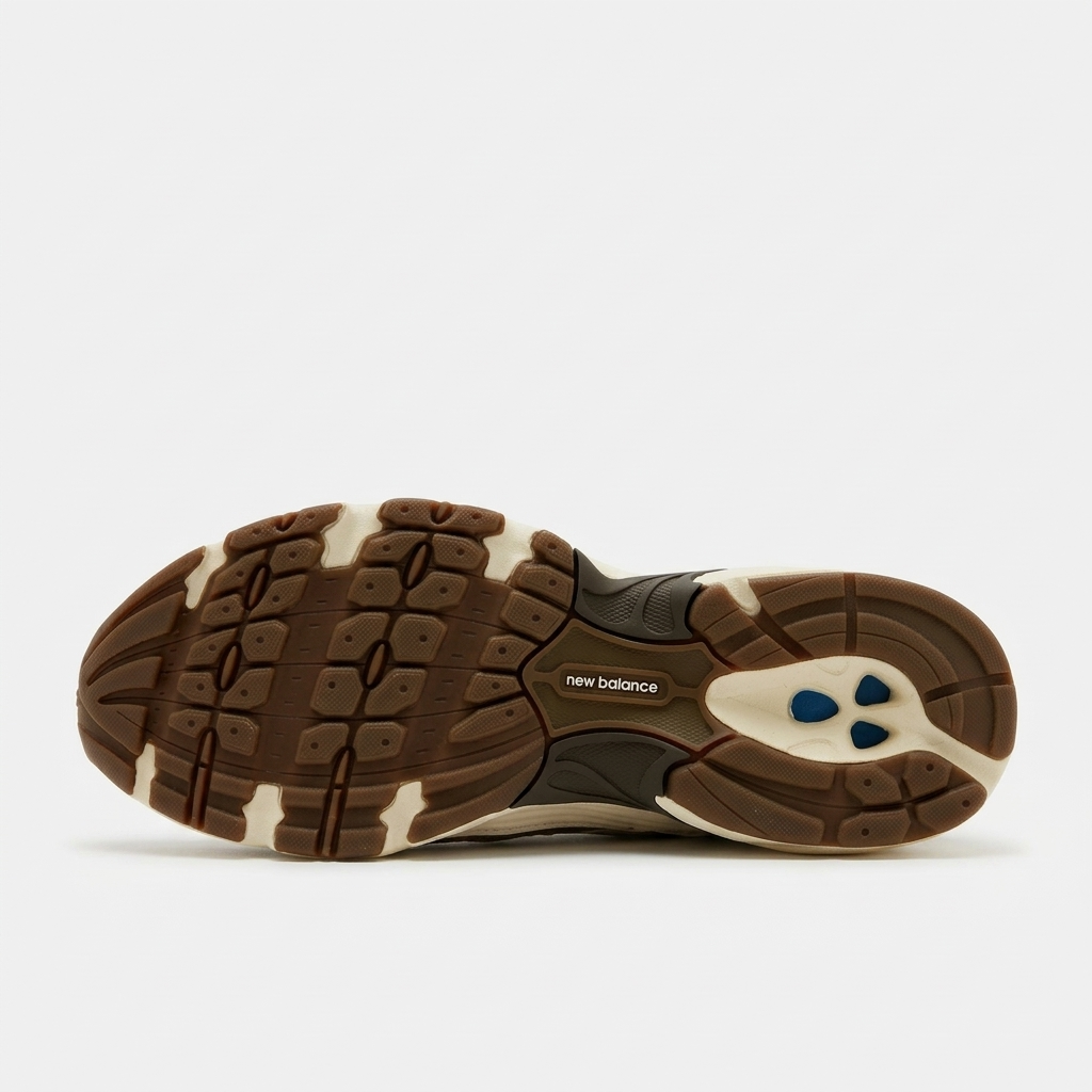 New Balance 530 Turtledove — sola exterior Sola do New Balance 530 Turtledove com piso gum castanho e entressola creme