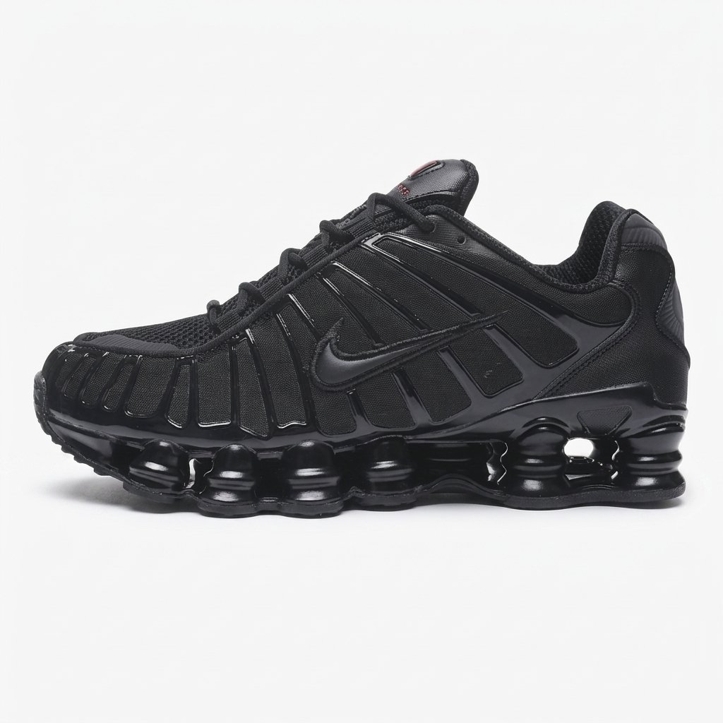 Nike Shox TL Black em mesh respirável com tecnologia Nike Shox e acabamento totalmente preto. Nike Shox TL Black em mesh respirável com tecnologia Nike Shox e acabamento totalmente preto.