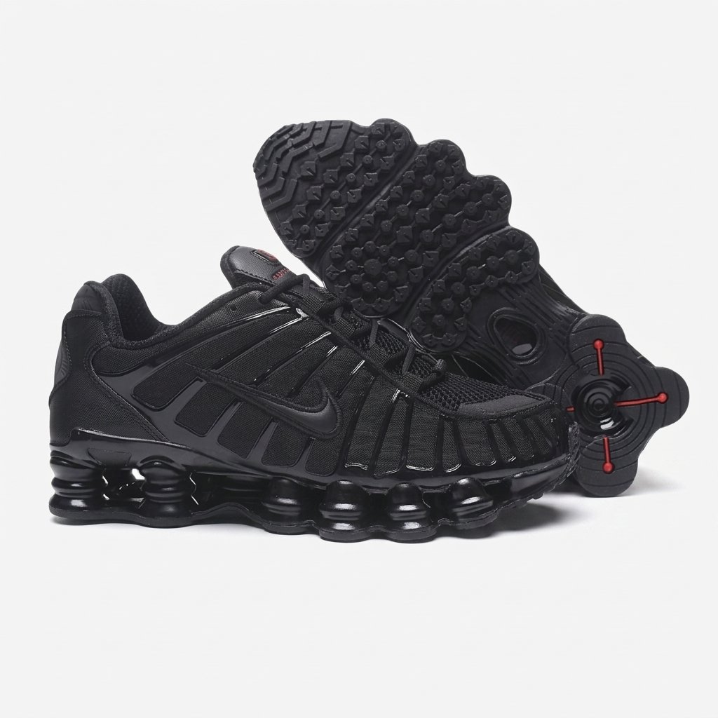 Ténis Nike Shox TL Black para homem com amortecimento responsivo e design futurista. Ténis Nike Shox TL Black para homem com amortecimento responsivo e design futurista.