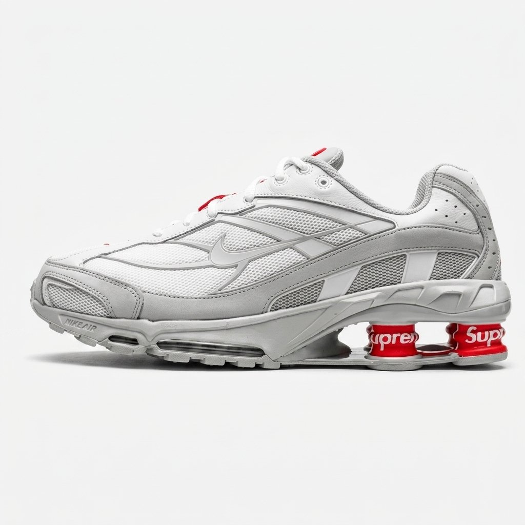 Nike Shox Ride 2 Supreme White com tecnologia Nike Shox, mesh respirável e acabamento branco premium. Nike Shox Ride 2 Supreme White com tecnologia Nike Shox, mesh respirável e acabamento branco premium.