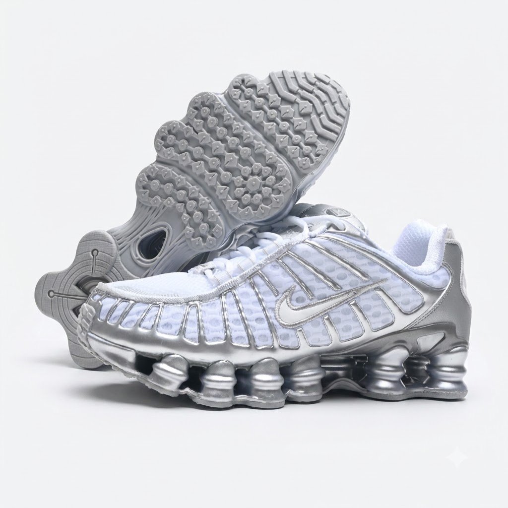 Nike Shox TL White Metallic Silver Lifestyle Sneakers Nike Shox TL White Metallic Silver para homem