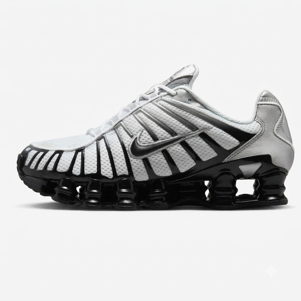 Nike Shox TL White Black Metallic Silver Nike Shox TL White Black Metallic Silver vista lateral para homem