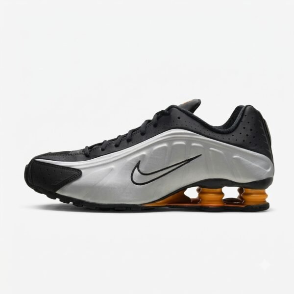 Nike Shox R4 Black Silver Orange com amortecimento Shox