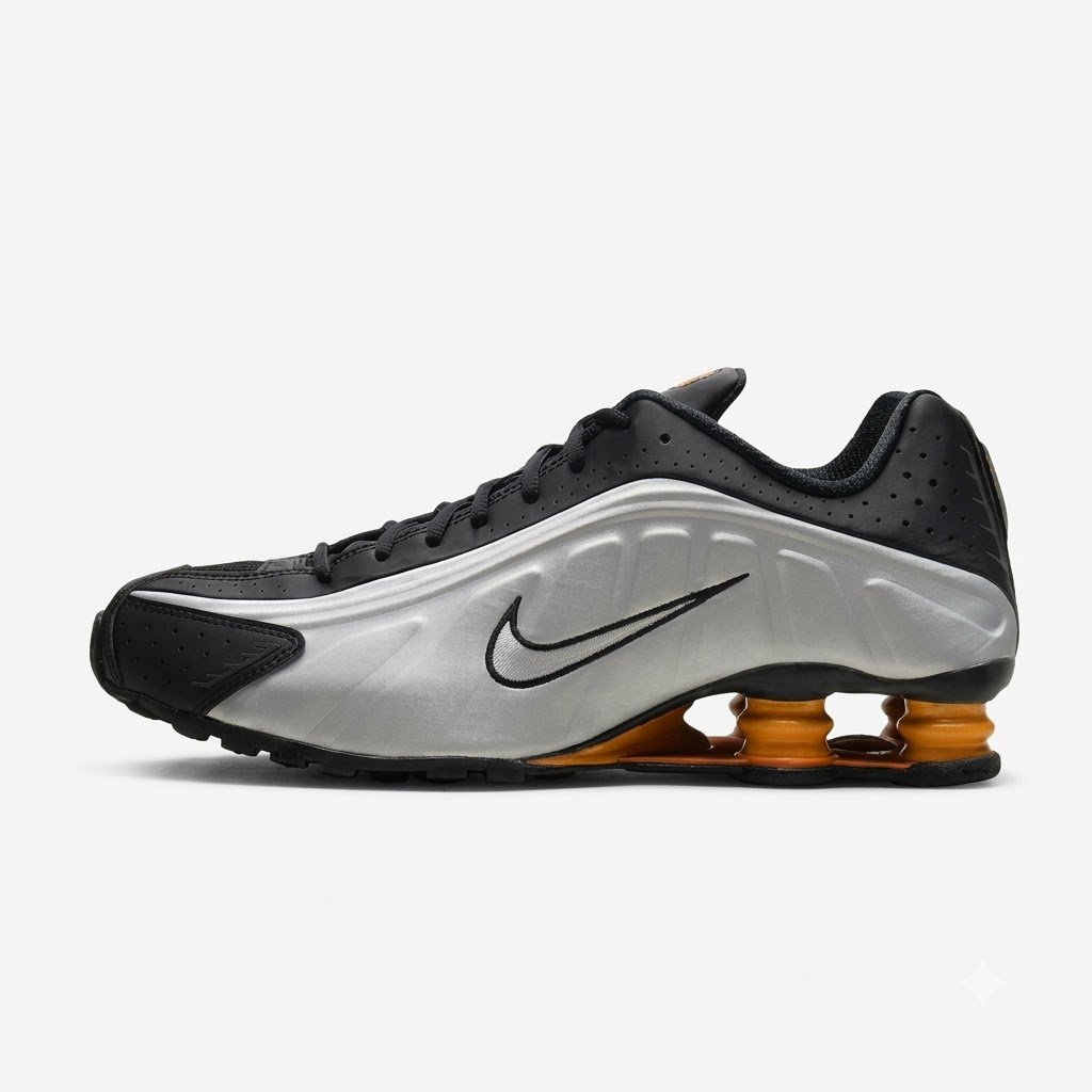 Nike Shox R4 Black Silver Orange Nike Shox R4 Black Silver Orange com amortecimento Shox