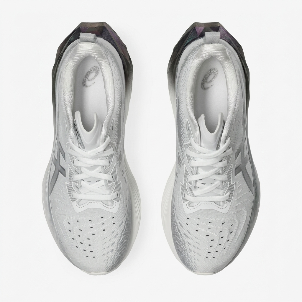 asics novablast 4 — vista de cima Sola exterior do ASICS Novablast 4 com padrão de tração para corrida