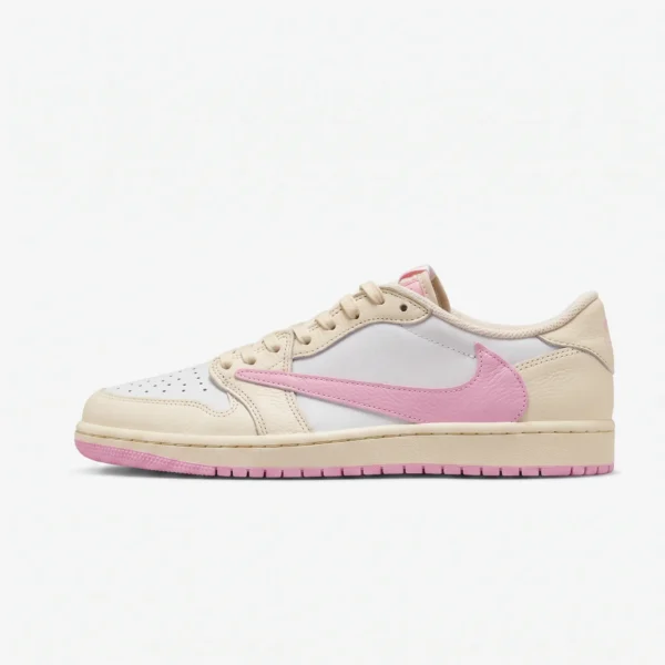 Air jordan 1 low cactus jack rosa vista de perfil com swoosh invertido