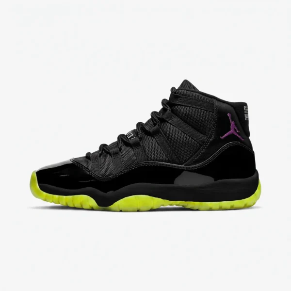 air jordan 11 black barely volt neon green — detalhe do calcanhar