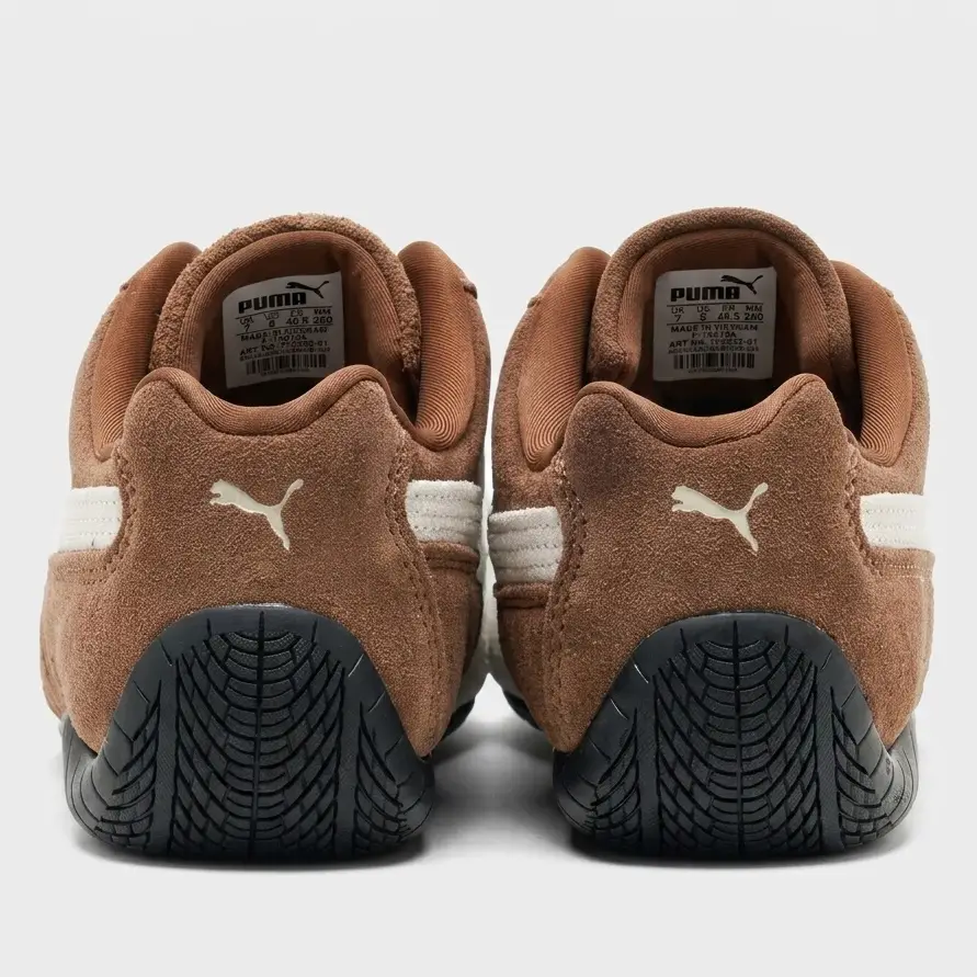 detalhe puma speedcat castanho e branco Camurça da Puma Speedcat Castanho e Branco