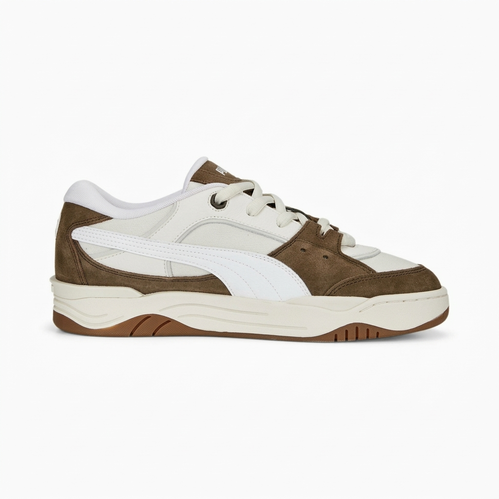 PUMA 180 Dark Brown White com estética retro PUMA 180 Dark Brown White streetwear