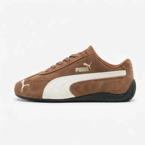 Puma Speedcat Castanho e Branco Camurça vista lateral