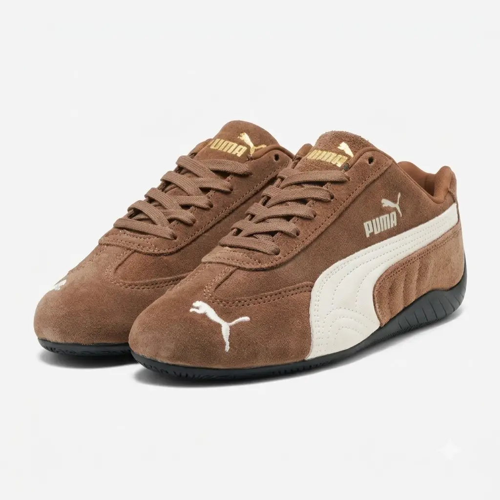 Puma Speedcat Castanho e Branco vista superior Puma Speedcat Castanho e Branco vista superior