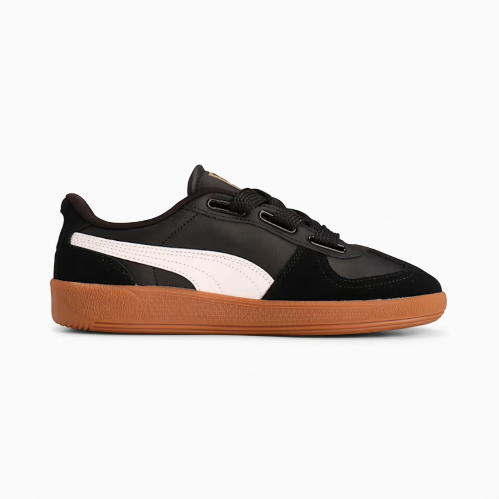 ténis puma palermo preto branco gum — perfil completo Ténis Puma Palermo preto, branco e gum em couro premium — vista lateral
