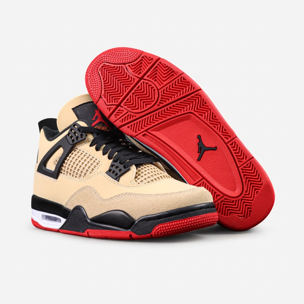 Air Jordan 4 Mushroom - Solado Vermelho Solado vermelho Air Jordan 4 Mushroom com padrão de tração