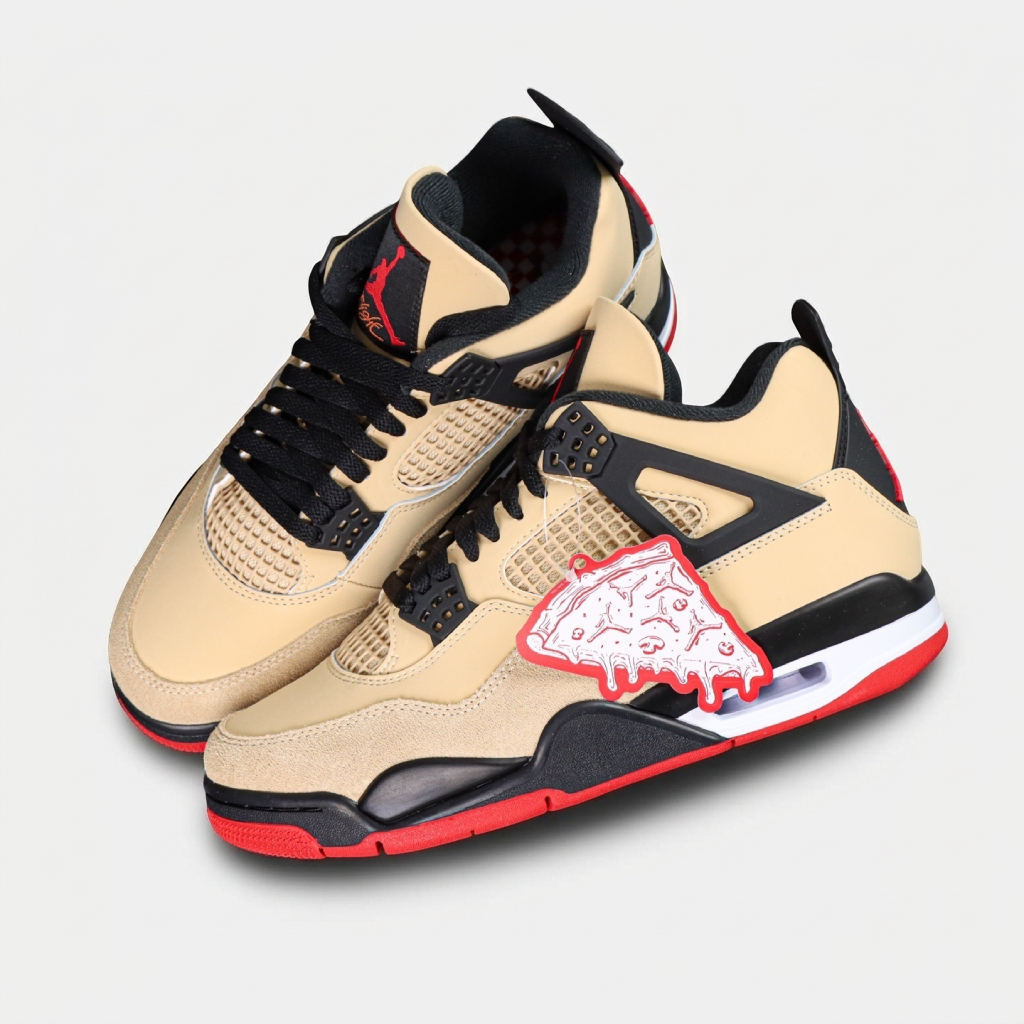 Air Jordan 4 Mushroom - Vista de Cima Air Jordan 4 Mushroom vista superior cadarços pretos entrada xadrez