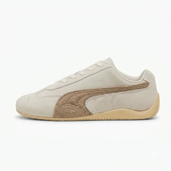 Puma Speedcat Off-White Bege textura felpuda vista lateral