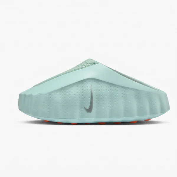 Vista superior do par de chinelos Nike Mind 001 verde menta com pods laranja